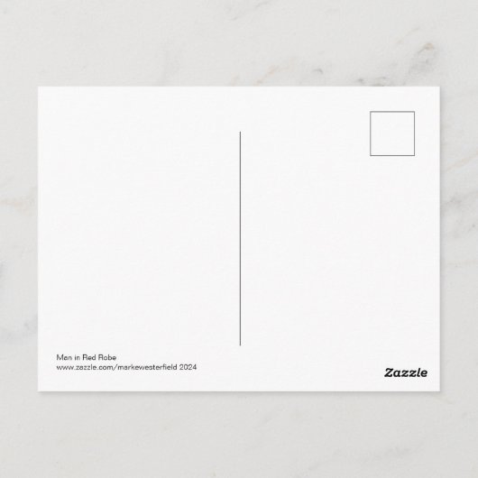 Man in het rode gewaad briefkaart (Achterkant)