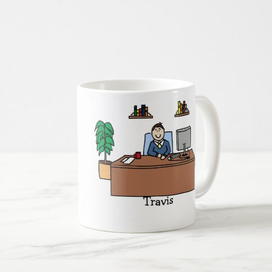 Man in kantoor - pas aan koffiemok (Voorkant rechts)