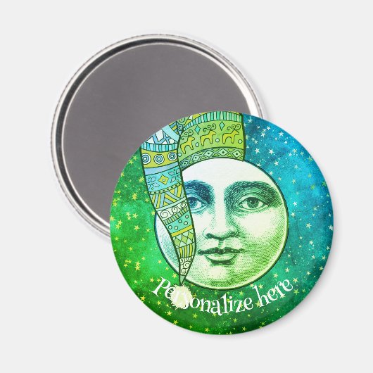  man in maan grillige winter pet blauw blauwgroen magneet (Voorkant / Achterkant)