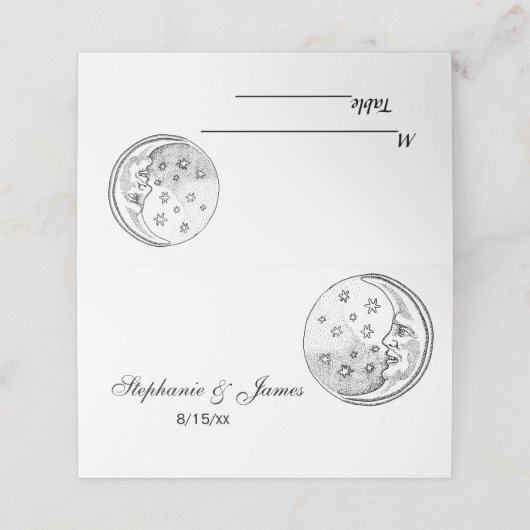 Man in maan sterren escort kaarten place cards plaatskaartje (Buitenkant ongevouwen)