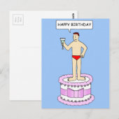 Man in Onderbroek op Taart Happy Birthday Briefkaart (Voorkant / Achterkant)