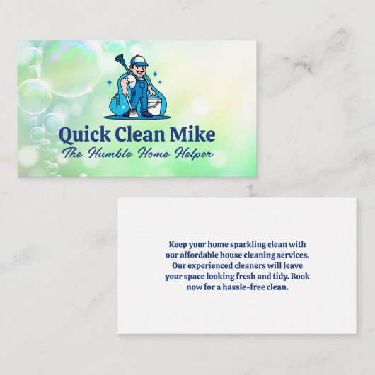 Man in Overalls met schoonmaakspullen Visitekaartje (Voorkant / Achterkant)
