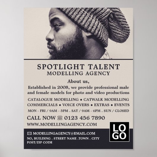 Man in Pet, Modellenbureau, Modelagent Adverteren Poster (Voorkant)