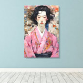 Man in roze kimono canvas afdruk (Insitu (Houten vloer))