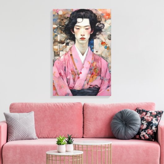 Man in roze kimono canvas afdruk (Insitu (Woonkamer))