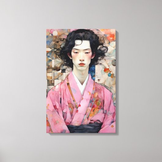 Man in roze kimono canvas afdruk (Voorkant)