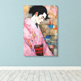 Man in roze kimono canvas afdruk