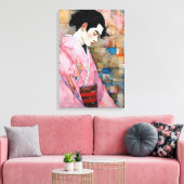 Man in roze kimono canvas afdruk (Insitu (Woonkamer))