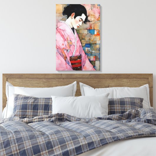 Man in roze kimono canvas afdruk (Insitu (Slaapkamer))