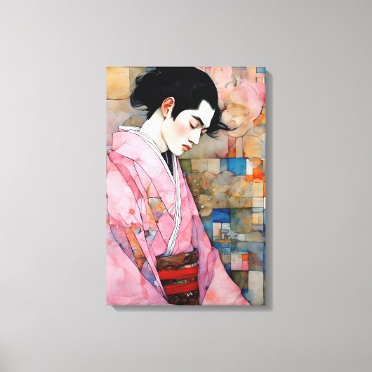 Man in roze kimono canvas afdruk (Voorkant)