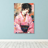 Man in roze kimono canvas afdruk (Insitu (Houten vloer))