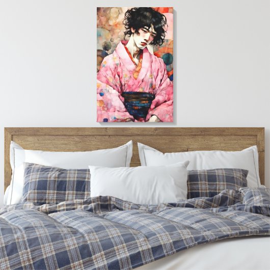 Man in roze kimono canvas afdruk (Insitu (Slaapkamer))