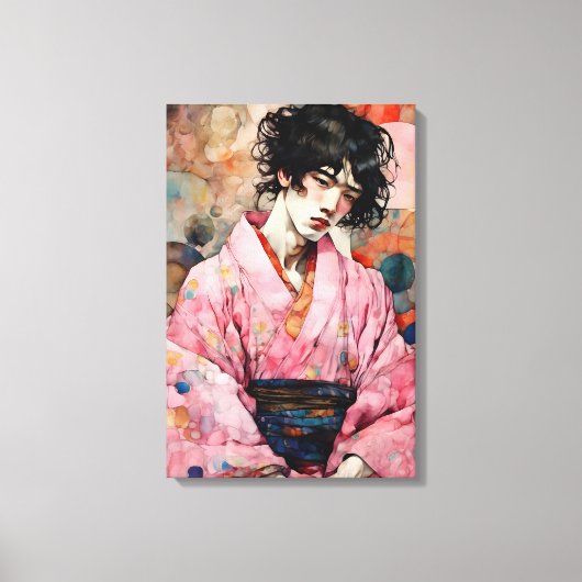 Man in roze kimono canvas afdruk (Voorkant)