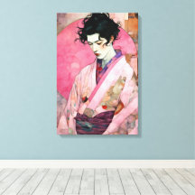 Man in roze kimono