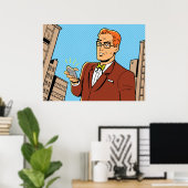 Man in stripstijl die naar mobiele telefoon kijkt poster (Thuiskantoor)