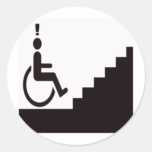 man in wheelchair in front of steps ronde sticker (Voorkant)
