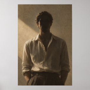 Man in wit shirt met dramatische schaduw figuratie poster