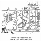 Man ingeslikt door krokodille cartoon sticker (Voorkant)