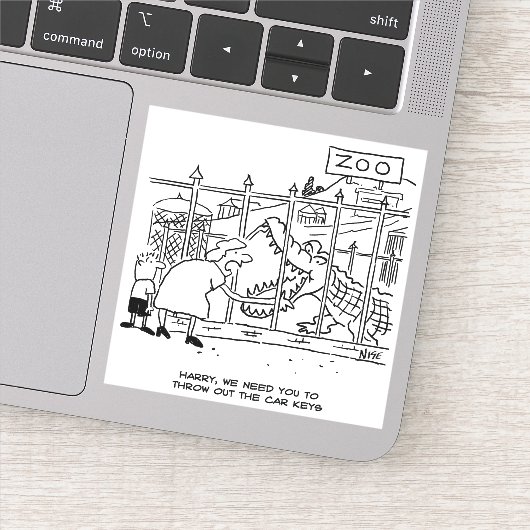 Man ingeslikt door krokodille cartoon sticker (Detail)