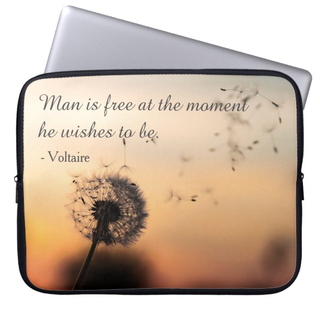 Man is Free Voltaire Quote Dandelion Laptop Sleeve (Voorkant)
