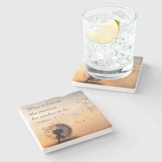 Man is Free Voltaire Quote Stenen Onderzetter (Zijkant)