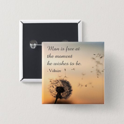 Man is Free Voltaire Quote Vierkante Button 5,1 Cm (Voorkant /achterkant)