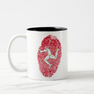 Man Isle Flag Fingerprint Country Pride Tweekleurige Koffiemok