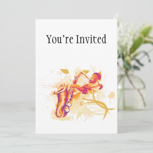 Man Jazzy Saxophone Waterverf Style Kaart (Staand voorkant)