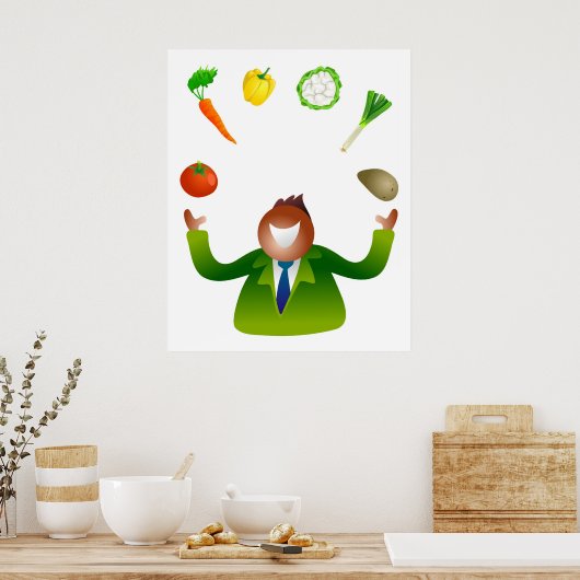 Man Juggable groenten Poster (Keuken)