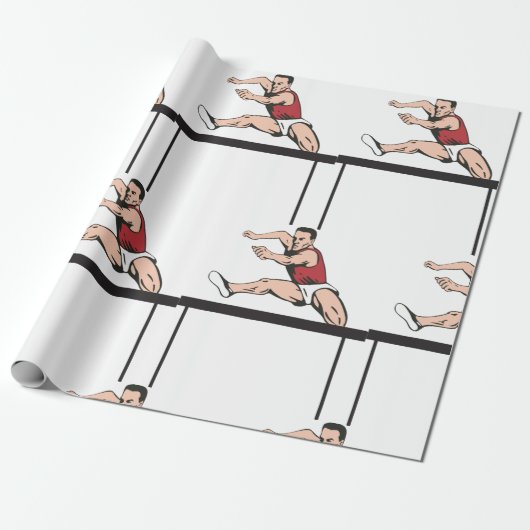 Man Jumping Hurdles Athletics Wrapping Paper Cadeaupapier (Uitgerold)