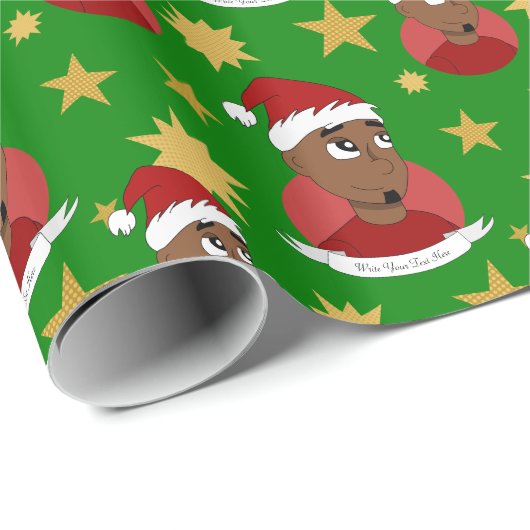 Man kerstcartoon glimlachen cadeaupapier (Rol Hoek)