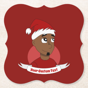 Man kerstcartoon glimlachen kartonnen onderzetters