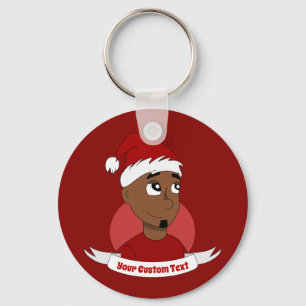 Man kerstcartoon glimlachen sleutelhanger