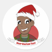 Man kerstcartoon lachen ronde sticker (Voorkant)