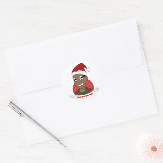 Man kerstcartoon lachen ronde sticker (Envelop)