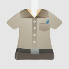 Man kerstfeestdag voor speciale pakketbezorging ornament