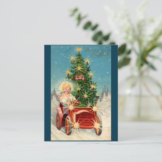 Man kerstkaart in auto briefkaart (Staand voorkant)