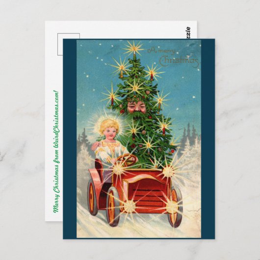 Man kerstkaart in auto briefkaart (Voorkant / Achterkant)