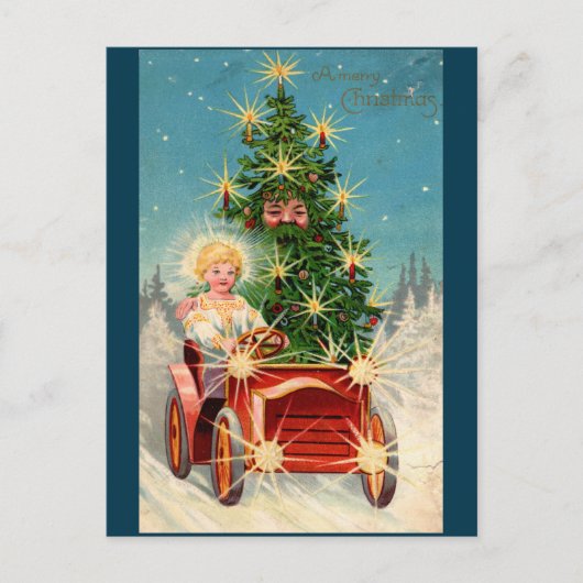 Man kerstkaart in auto briefkaart (Voorkant)