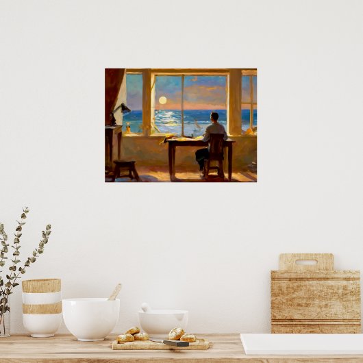 Man kijkt naar het zee poster (Keuken)