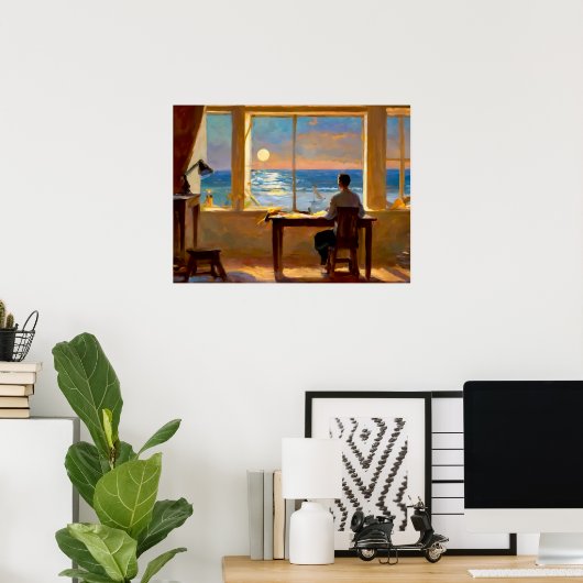 Man kijkt naar het zee poster (Thuiskantoor)