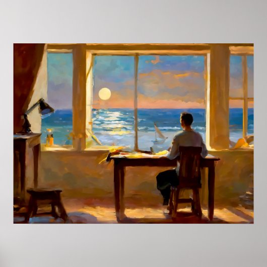 Man kijkt naar het zee poster (Voorkant)