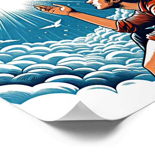 Man kijkt omhoog naar de hemel en praat met God Poster (Hoek)