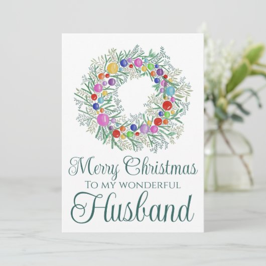 Man kleurrijke kerst krans feestdagenkaart (Staand voorkant)