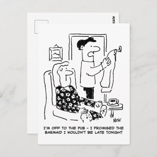 Man leest huis voor Pub Cartoon Briefkaart (Voorkant / Achterkant)