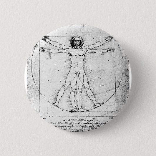 Man Leondardo Da Vinci Proportie Ronde Button 5,7 Cm (Voorkant)
