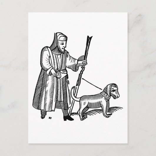 Man loopt met zijn hond briefkaart (Voorkant)