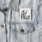 Man loopt met zijn hond vierkante button 5,1 cm (In situ)