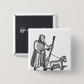 Man loopt met zijn hond vierkante button 5,1 cm (Voorkant /achterkant)