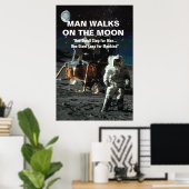 Man loopt op de Maan Astronaut en Aarde in de ruim Poster (Thuiskantoor)